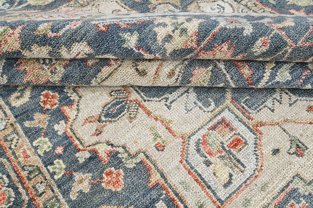 8'3x12 Slate, Beige, Blush Color Hand Knotted Oushak Wool  Oriental Rug