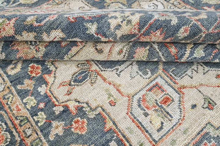 8'3x12 Slate, Beige, Blush Color Hand Knotted Oushak Wool  Oriental Rug