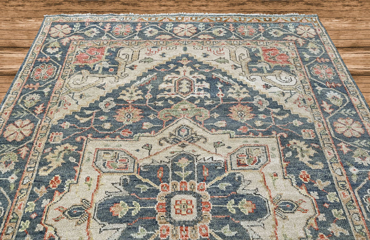 8'3x12 Slate, Beige, Blush Color Hand Knotted Oushak Wool  Oriental Rug