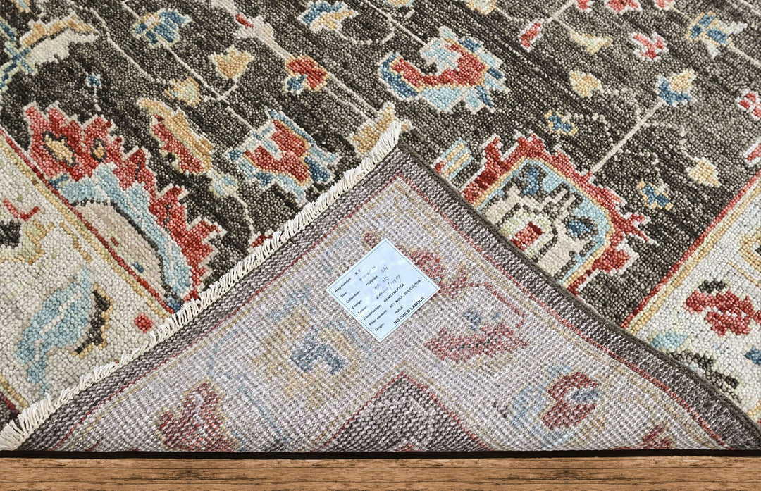 9x12 Charcoal, Slate, Rose Color Hand Knotted Oushak Wool Arts and Crafts Oriental Rug