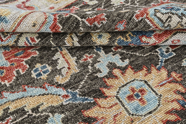 9x12 Charcoal, Slate, Rose Color Hand Knotted Oushak Wool Arts and Crafts Oriental Rug