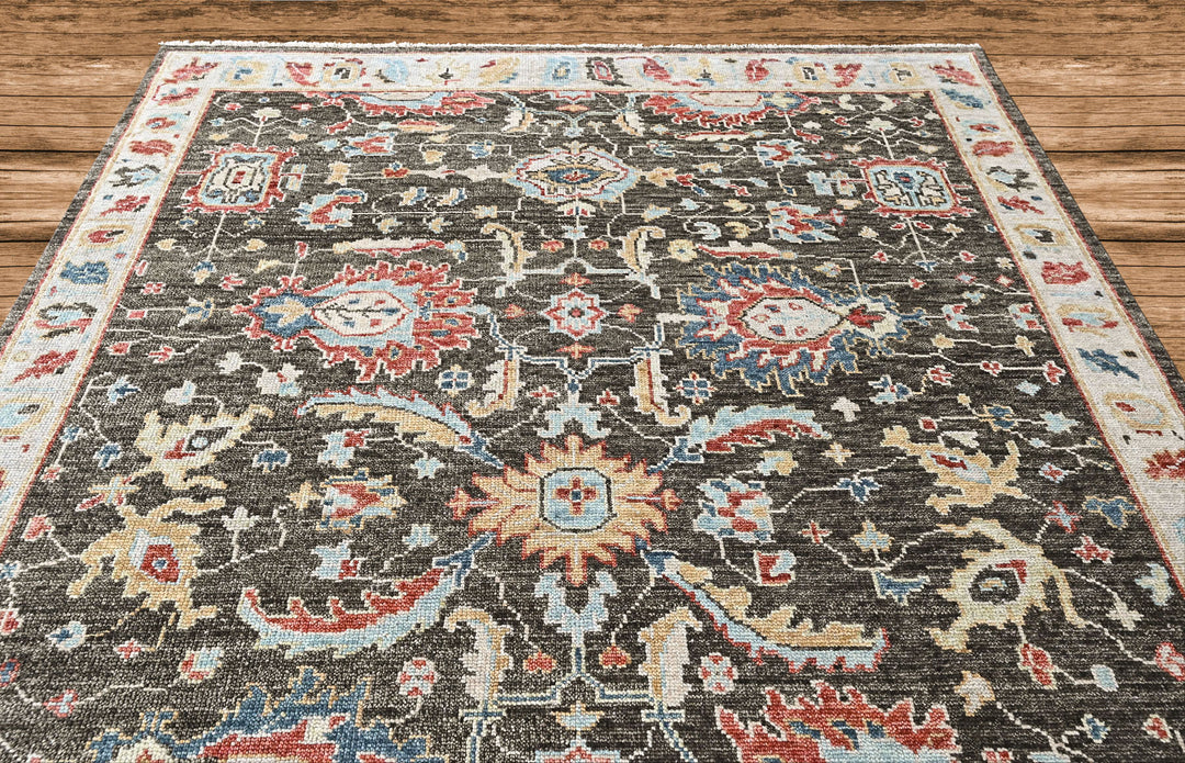 9x12 Charcoal, Slate, Rose Color Hand Knotted Oushak Wool Arts and Crafts Oriental Rug