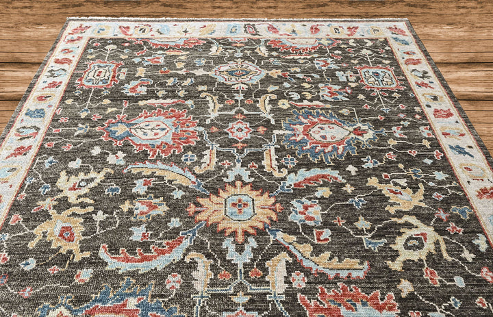 9x12 Charcoal, Slate, Rose Color Hand Knotted Oushak Wool Arts and Crafts Oriental Rug