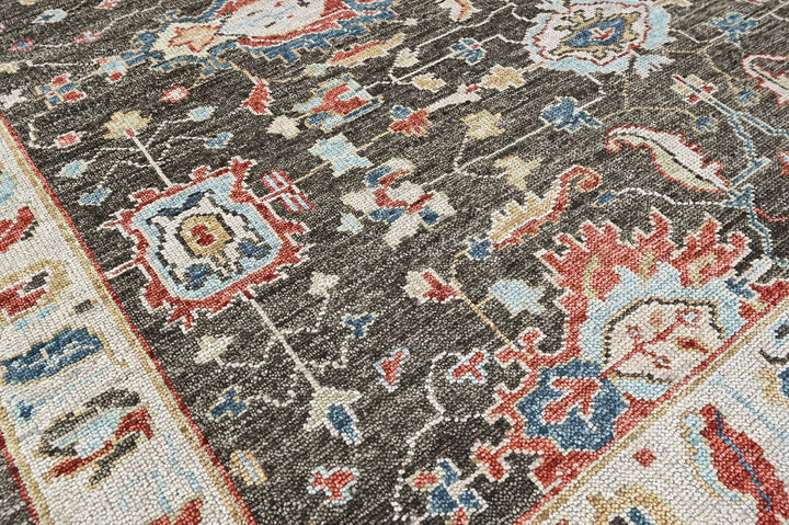 9x12 Charcoal, Slate, Rose Color Hand Knotted Oushak Wool Arts and Crafts Oriental Rug