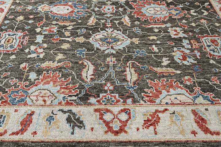 9x12 Charcoal, Slate, Rose Color Hand Knotted Oushak Wool Arts and Crafts Oriental Rug