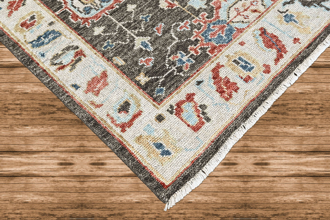 9x12 Charcoal, Slate, Rose Color Hand Knotted Oushak Wool Arts and Crafts Oriental Rug