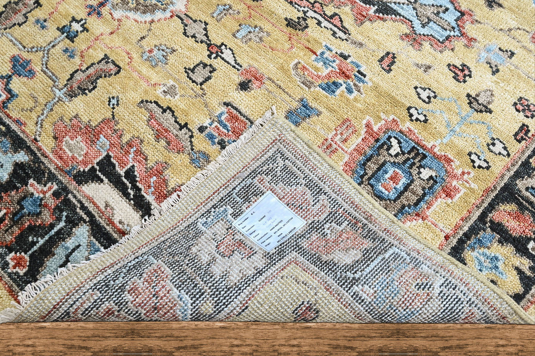 9x12 Light Gold, Blue, Ivory Color Hand Knotted Oushak Wool Arts and Crafts Oriental Rug