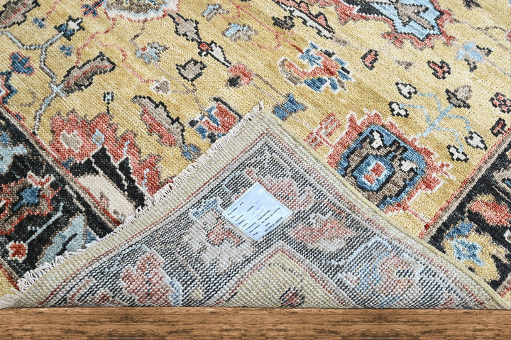 9x12 Light Gold, Blue, Ivory Color Hand Knotted Oushak Wool Arts and Crafts Oriental Rug