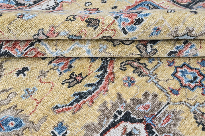 9x12 Light Gold, Blue, Ivory Color Hand Knotted Oushak Wool Arts and Crafts Oriental Rug