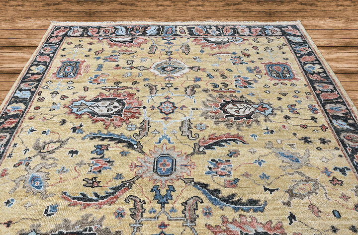 9x12 Light Gold, Blue, Ivory Color Hand Knotted Oushak Wool Arts and Crafts Oriental Rug