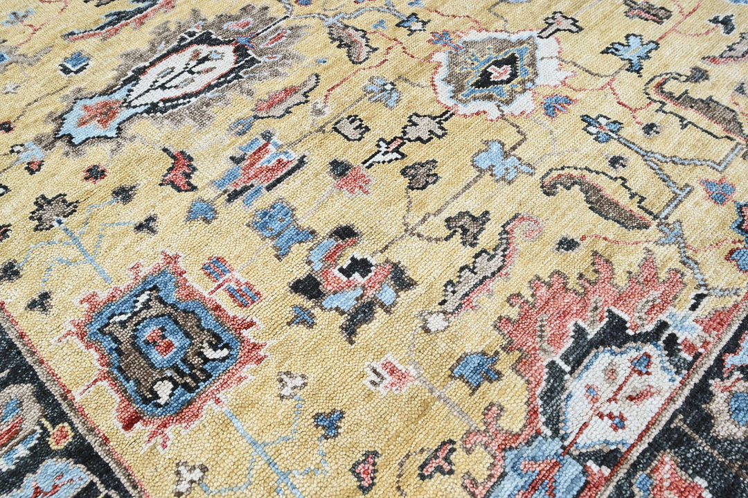 9x12 Light Gold, Blue, Ivory Color Hand Knotted Oushak Wool Arts and Crafts Oriental Rug