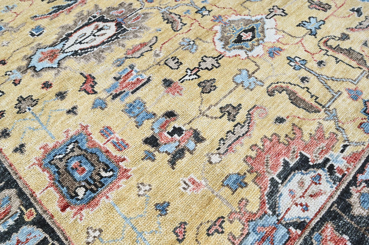 9x12 Light Gold, Blue, Ivory Color Hand Knotted Oushak Wool Arts and Crafts Oriental Rug