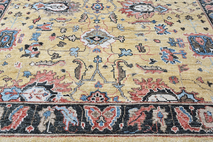 9x12 Light Gold, Blue, Ivory Color Hand Knotted Oushak Wool Arts and Crafts Oriental Rug