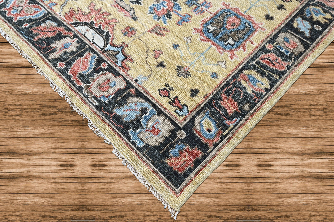 9x12 Light Gold, Blue, Ivory Color Hand Knotted Oushak Wool Arts and Crafts Oriental Rug