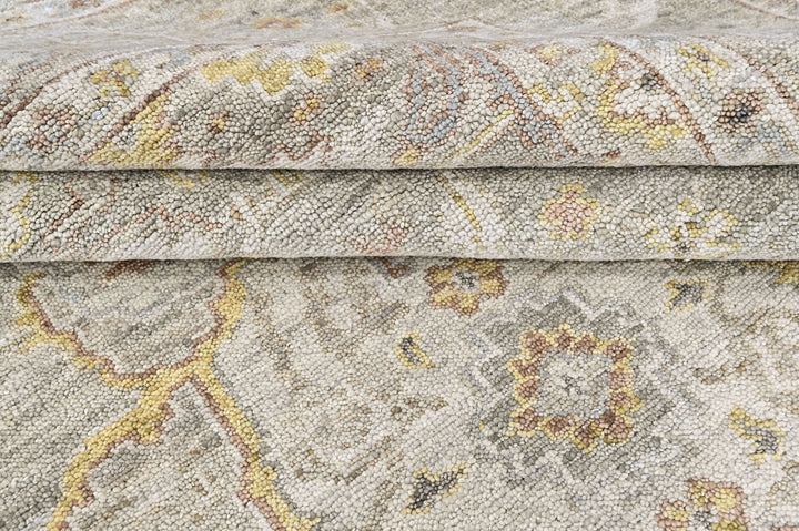 9x12 Gray, Light Gold, Moss Color Hand Knotted Oushak Wool Transitional Oriental Rug