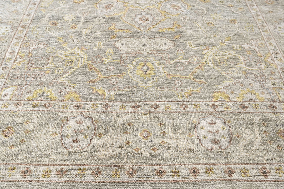 9x12 Gray, Light Gold, Moss Color Hand Knotted Oushak Wool Transitional Oriental Rug