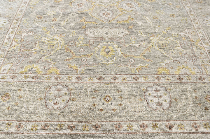 9x12 Gray, Light Gold, Moss Color Hand Knotted Oushak Wool Transitional Oriental Rug