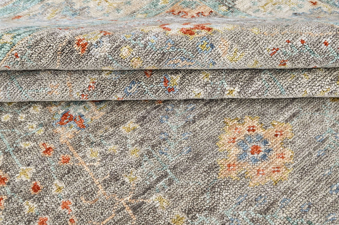 9x12 Gray, Beige, Aqua Color Hand Knotted Oushak Wool Transitional Oriental Rug