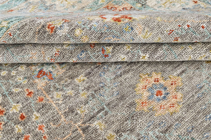 9x12 Gray, Beige, Aqua Color Hand Knotted Oushak Wool Transitional Oriental Rug