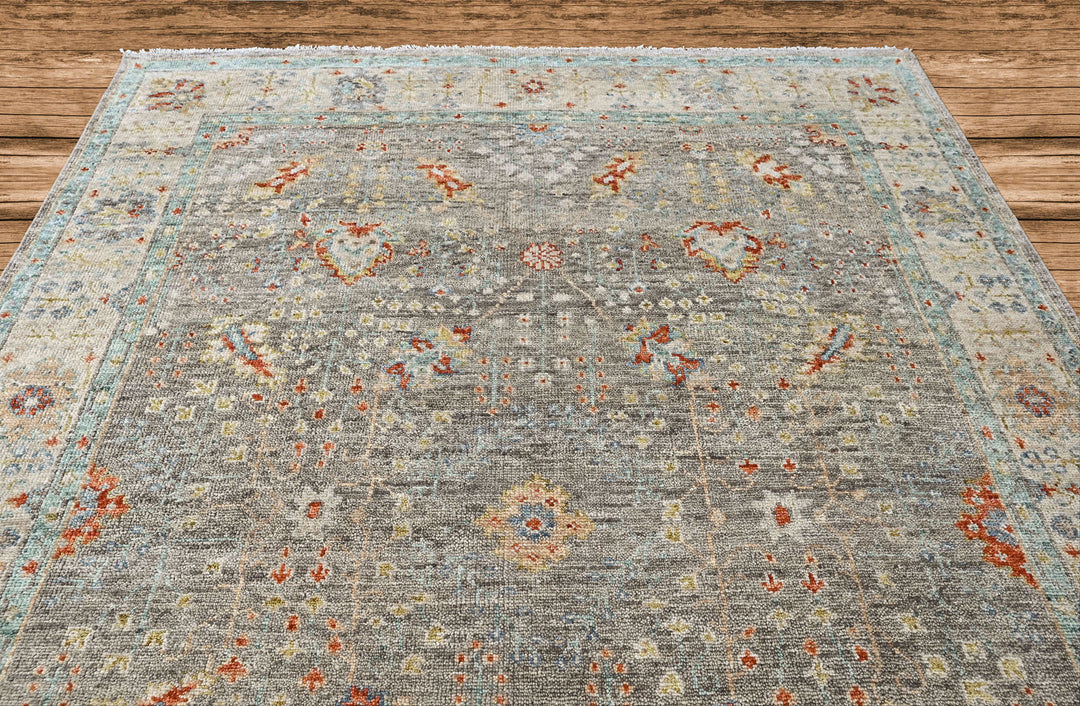 9x12 Gray, Beige, Aqua Color Hand Knotted Oushak Wool Transitional Oriental Rug