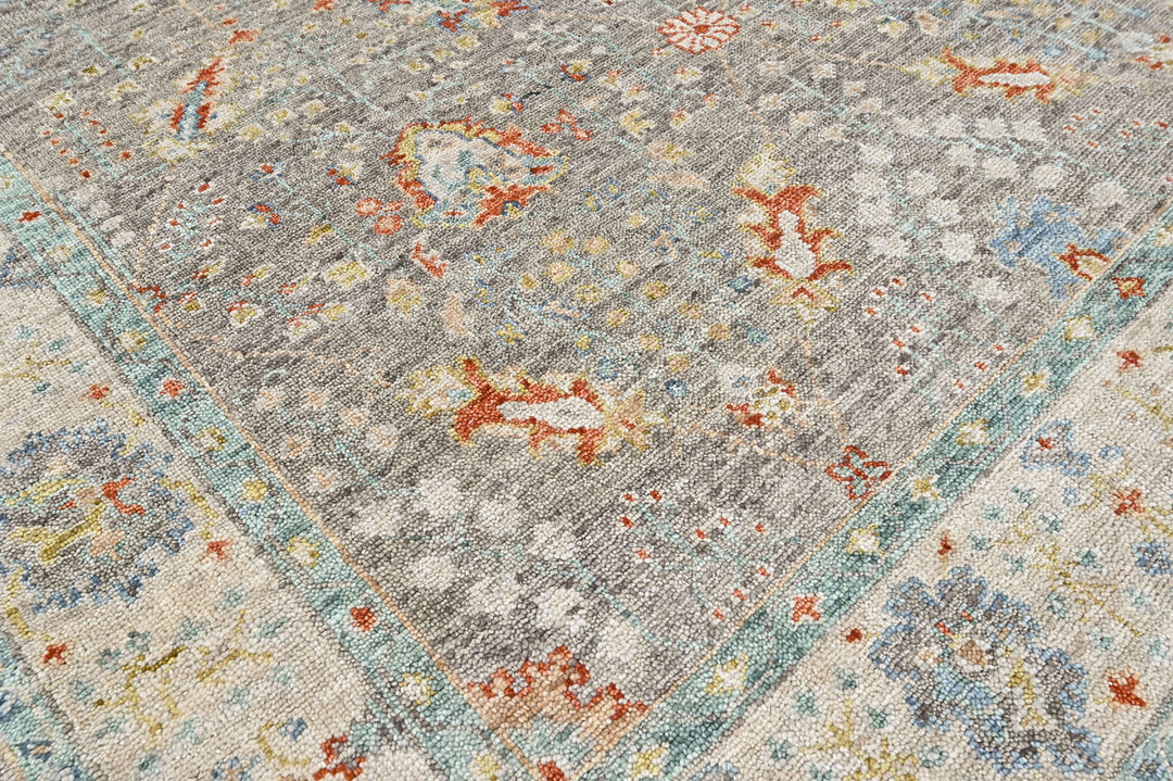 9x12 Gray, Beige, Aqua Color Hand Knotted Oushak Wool Transitional Oriental Rug