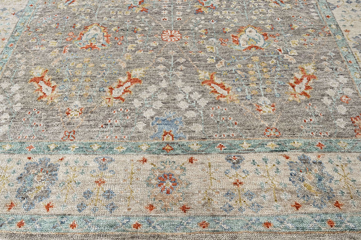 9x12 Gray, Beige, Aqua Color Hand Knotted Oushak Wool Transitional Oriental Rug