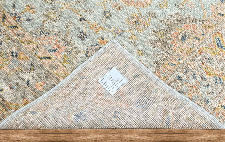 8x10 Aqua, Gray, Peach Color Hand Knotted Oushak Wool Transitional Oriental Rug