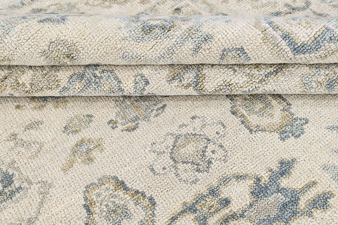 9x12 Ivory, Gray, Slate Color Hand Knotted Oushak Wool Transitional Oriental Rug