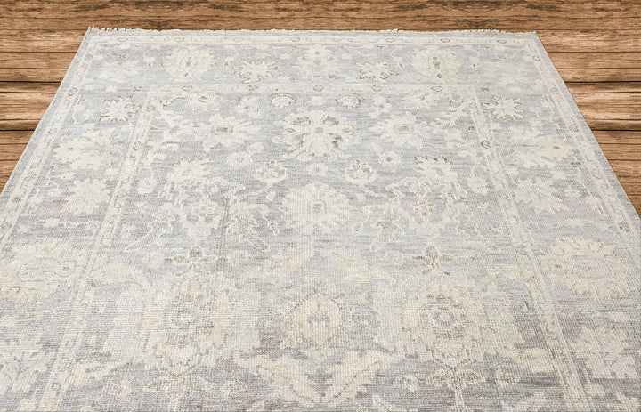 8x10 Gray, Slate, Multi Color Hand Knotted Oushak Wool Transitional Oriental Rug