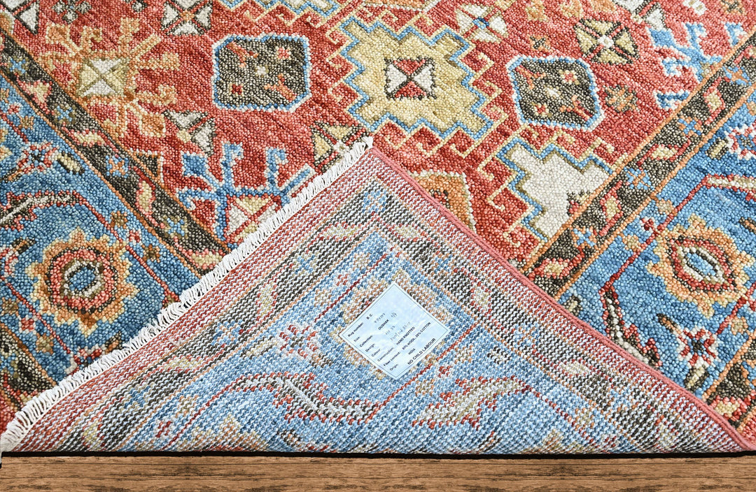 Multi Size Rust Blue Aqua Color Hand Knotted Oushak Wool Transitional Oriental Rug
