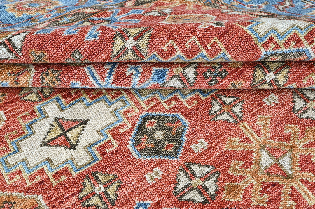Multi Size Rust Blue Aqua Color Hand Knotted Oushak Wool Transitional Oriental Rug