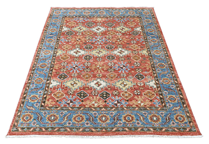 Multi Size Rust Blue Aqua Color Hand Knotted Oushak Wool Transitional Oriental Rug