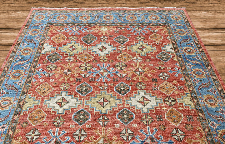 Multi Size Rust Blue Aqua Color Hand Knotted Oushak Wool Transitional Oriental Rug