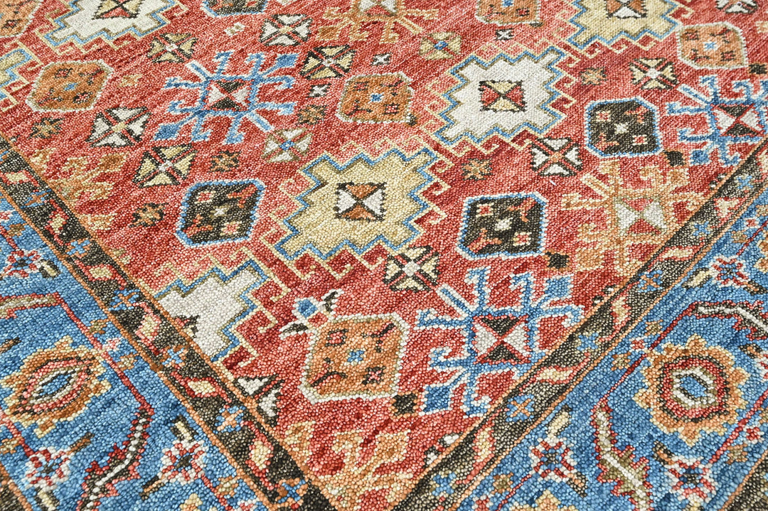 Multi Size Rust Blue Aqua Color Hand Knotted Oushak Wool Transitional Oriental Rug