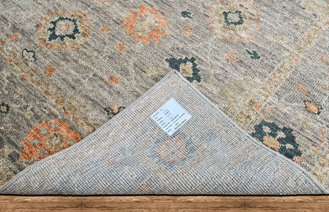 8x10 Slate, Gray, Peach Color Hand Knotted Oushak Wool Transitional Oriental Rug