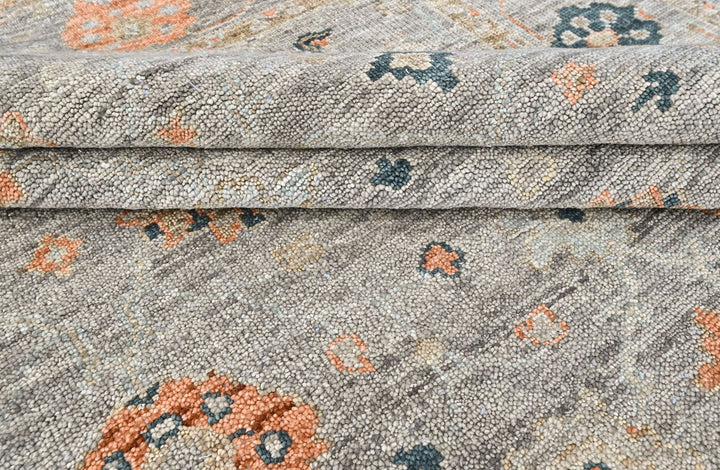 8x10 Slate, Gray, Peach Color Hand Knotted Oushak Wool Transitional Oriental Rug
