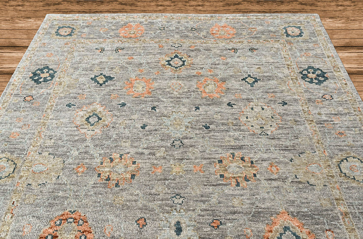 8x10 Slate, Gray, Peach Color Hand Knotted Oushak Wool Transitional Oriental Rug