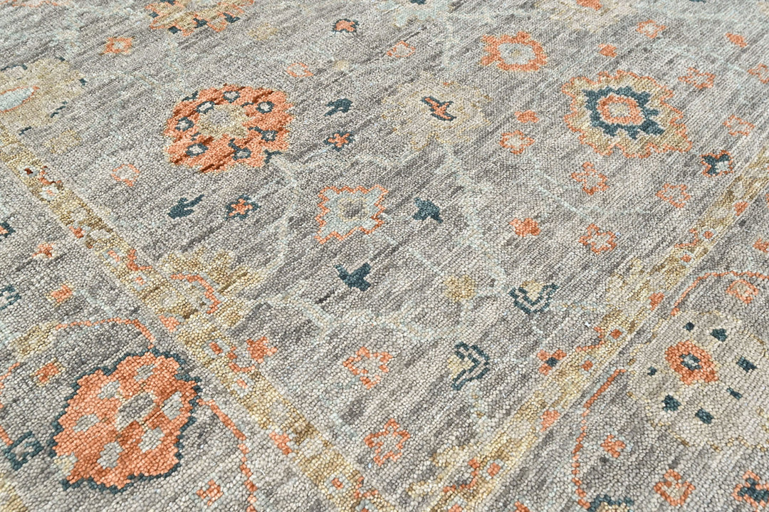 8x10 Slate, Gray, Peach Color Hand Knotted Oushak Wool Transitional Oriental Rug