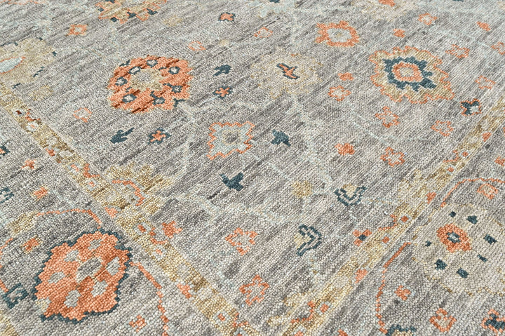 8x10 Slate, Gray, Peach Color Hand Knotted Oushak Wool Transitional Oriental Rug