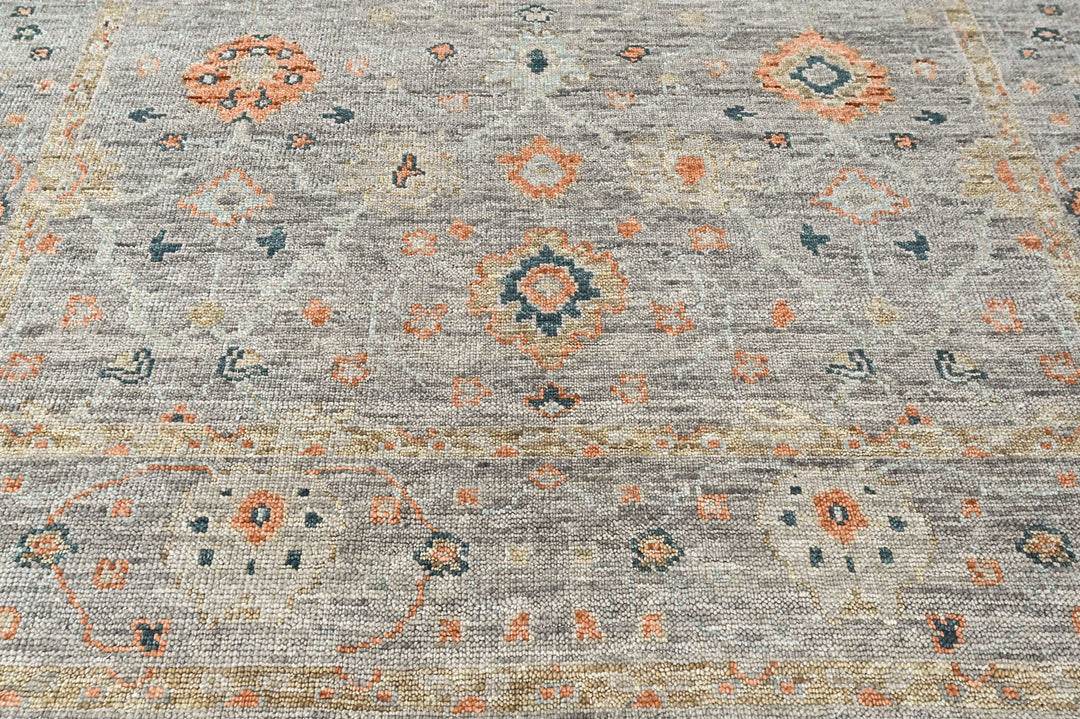 8x10 Slate, Gray, Peach Color Hand Knotted Oushak Wool Transitional Oriental Rug