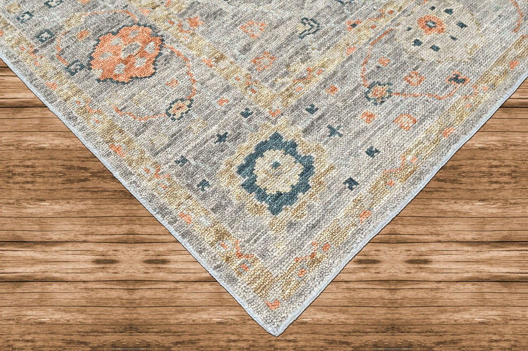8x10 Slate, Gray, Peach Color Hand Knotted Oushak Wool Transitional Oriental Rug