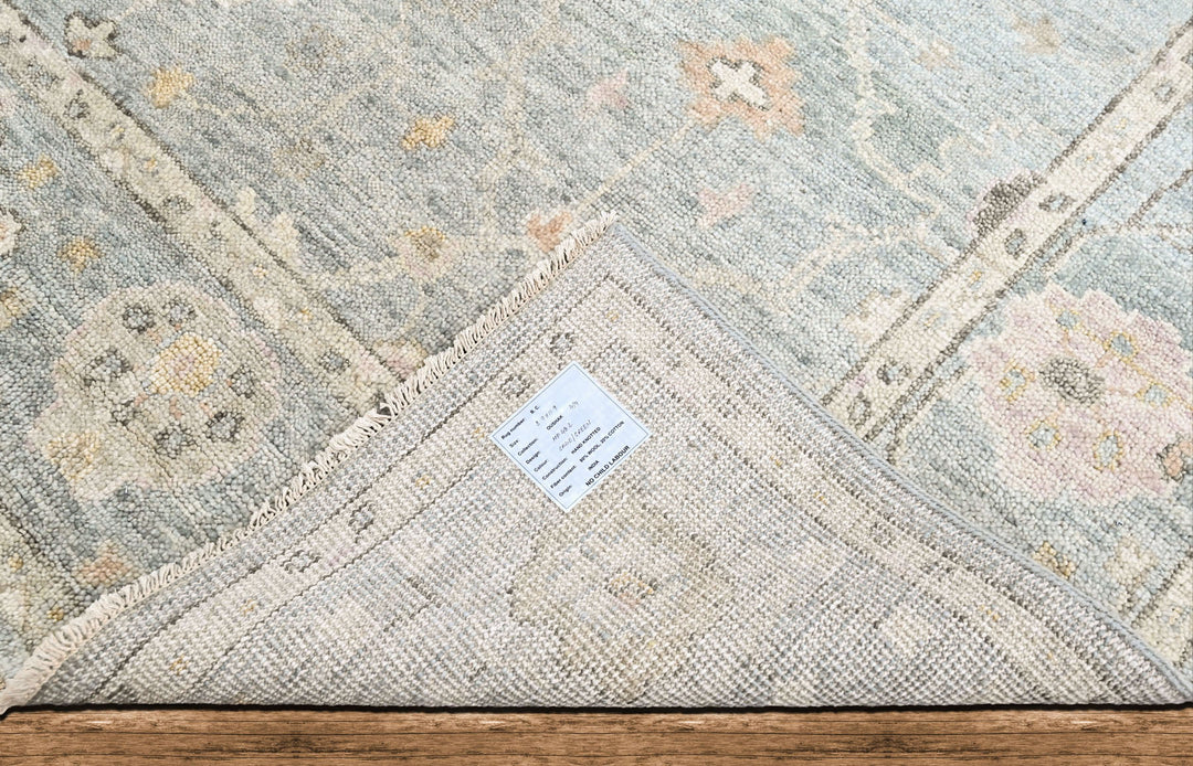 9x12 Celedon, Ivory, Gray Color Hand Knotted Oushak Wool Transitional Oriental Rug