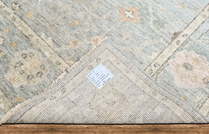 9x12 Celedon, Ivory, Gray Color Hand Knotted Oushak Wool Transitional Oriental Rug