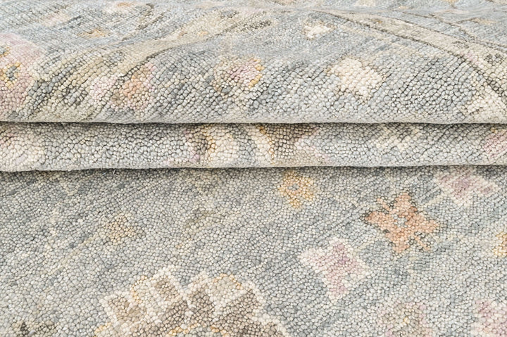 9x12 Celedon, Ivory, Gray Color Hand Knotted Oushak Wool Transitional Oriental Rug