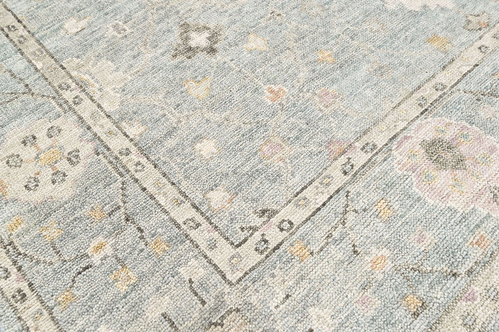 9x12 Celedon, Ivory, Gray Color Hand Knotted Oushak Wool Transitional Oriental Rug