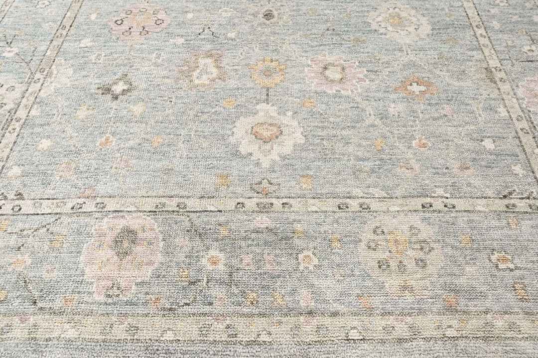 9x12 Celedon, Ivory, Gray Color Hand Knotted Oushak Wool Transitional Oriental Rug