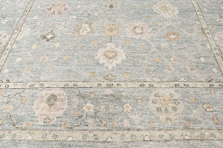 9x12 Celedon, Ivory, Gray Color Hand Knotted Oushak Wool Transitional Oriental Rug