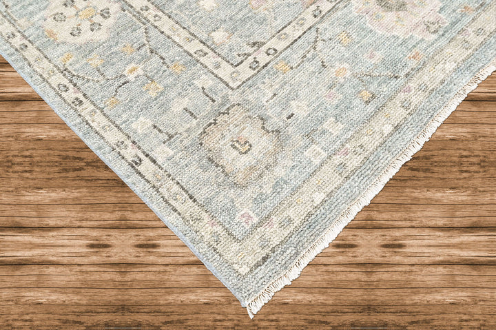9x12 Celedon, Ivory, Gray Color Hand Knotted Oushak Wool Transitional Oriental Rug
