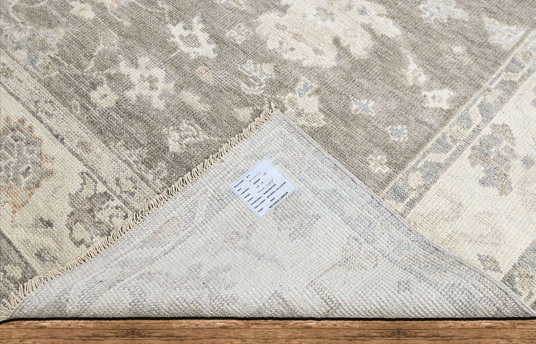 Multi Size Gray Slate Ivory Color Hand Knotted Oushak Wool Transitional Oriental Rug