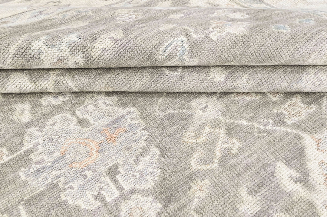 Multi Size Gray Slate Ivory Color Hand Knotted Oushak Wool Transitional Oriental Rug